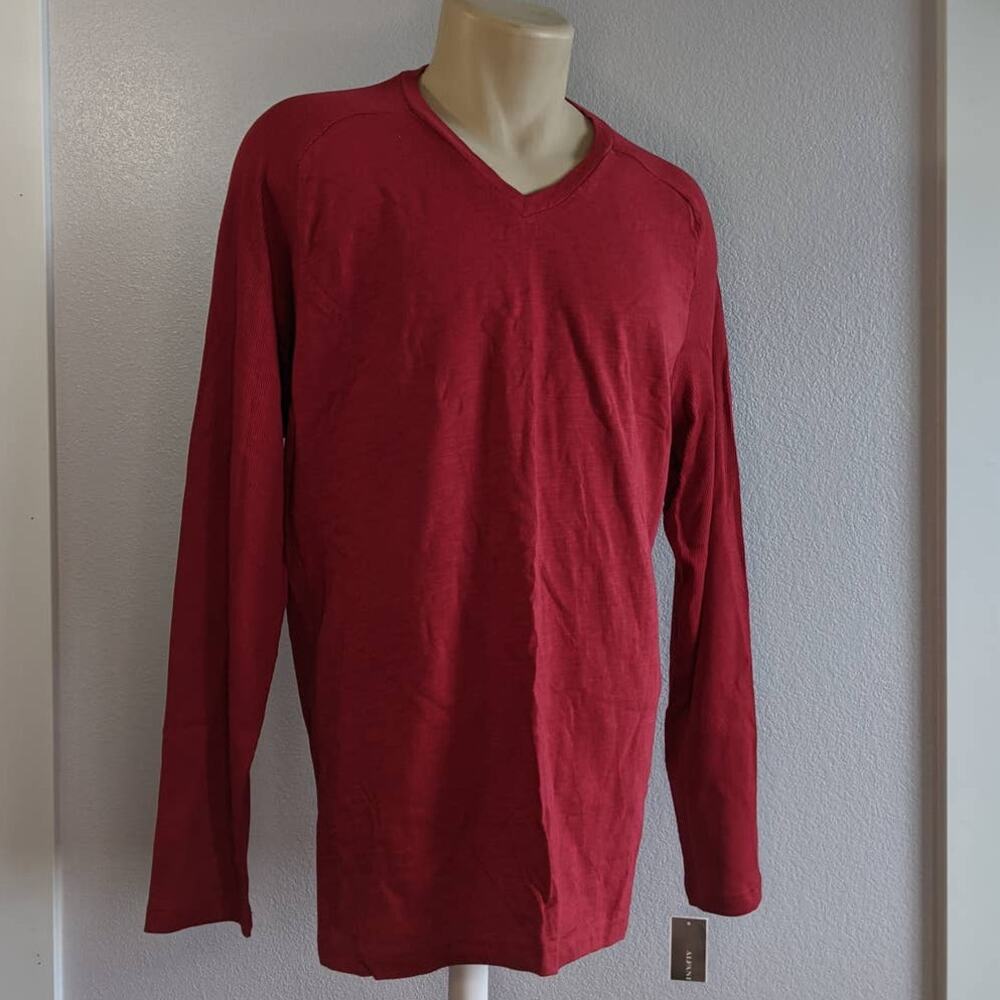 Alfani Long Sleeve V-neck Tee Large Shirt‎ Ribbed Crimson Red Tshirt Layer